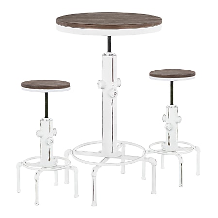 LumiSource Hydra Industrial Table With 2 Stools, Vintage White/Brown Bamboo