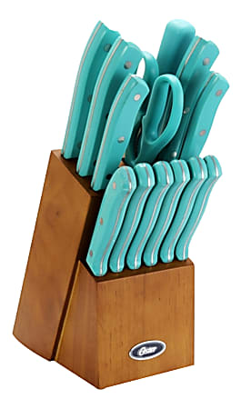 Oster Evansville 14 Piece Cutlery Set Stainless Steel with Turquoise