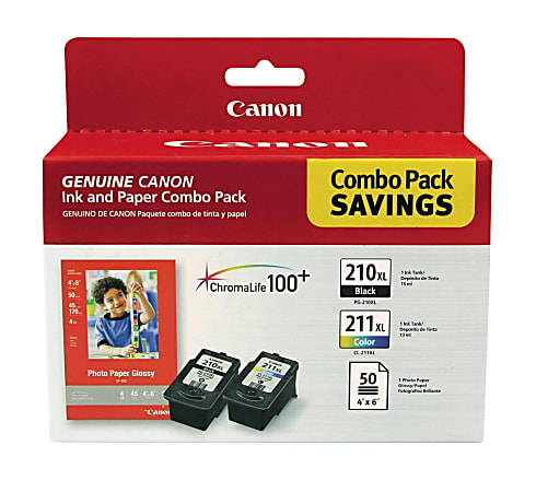 Canon® PG-210XL Black/CL-211XL Tri-Color High-Yield Ink Cartridges And Photo Paper, Pack Of 2, 2973B004