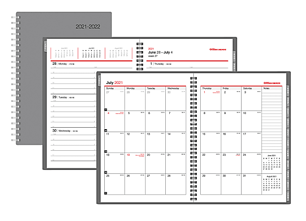Office Depot® Brand Weekly/Monthly Academic Planner, 5" x 8", 30% Recycled, Gray, July 2021 to June 2022, ODUS2033-007