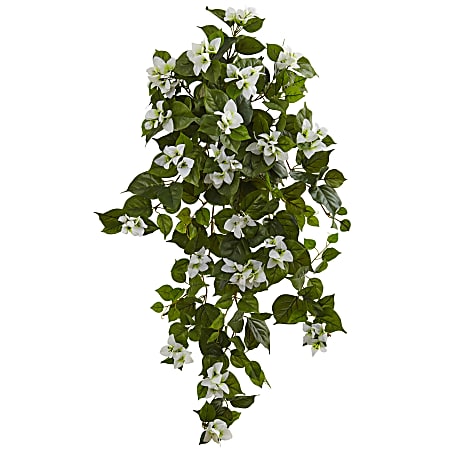 Nearly Natural Bougainvillea 37" Artificial Hanging Plants, White, Set Of 2 Plants