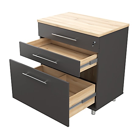 Inval America 3-Drawer Garage Storage Cabinet, 34-11/16”H x 31-1/2”W x 19-3/4”D, Dark Gray/Maple