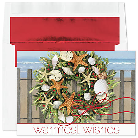 Custom Full-Color Holiday Cards With Foil Envelopes, 7 7/8" x 5 5/8",  Tropical Tidings, Box Of 25 Cards