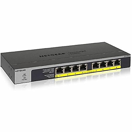 Netgear 8-Port PoE/PoE+ Gigabit Ethernet Unmanaged Switch (GS108LP) - 8 Ports - Gigabit Ethernet - 1000Bas - GS108LP100NAS