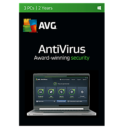 AVG AntiVirus, For 3 Devices, 2-Year Subscription, Traditional Disc
