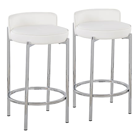 LumiSource Chloe Counter Stools, Chrome/White, Set Of 2 Stools