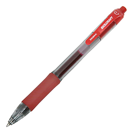 SKILCRAFT® Retractable Gel Pens, Medium Point, 0.7 mm, Clear/Red Barrel, Red Ink, Pack Of 12 Pens