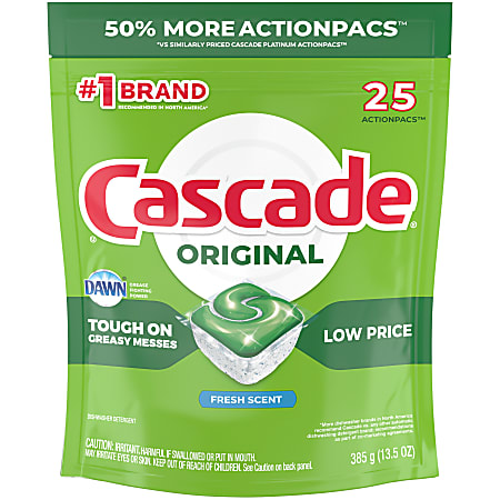 Cascade® ActionPacs™ Dishwasher Detergent Pods, Fresh Scent, Pack Of 25