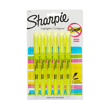 Sharpie® Pocket Style Highlighters, Chisel Tip, Yellow, 6 Count