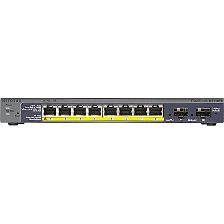 Netgear ProSafe GS110TP Ethernet Switch - 8 Ports - Manageable - 3 Layer Supported - Modular - 2 SFP Slots - Twisted Pair, Optical Fiber - Desktop, Wall Mountable - Lifetime Limited Warranty