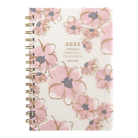Russell & Hazel Spiral Vegan Weekly/Monthly Planner, 5-5/8" x 8-1/4", Floral, January To December 2023, 93995