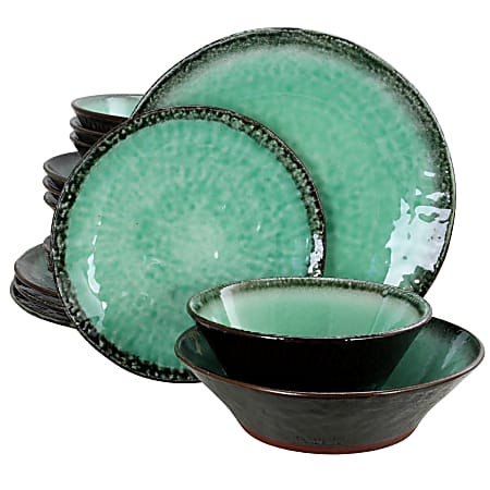 Gibson Elite Green Lantern 16-Piece Double Bowl Dinnerware Set, Teal