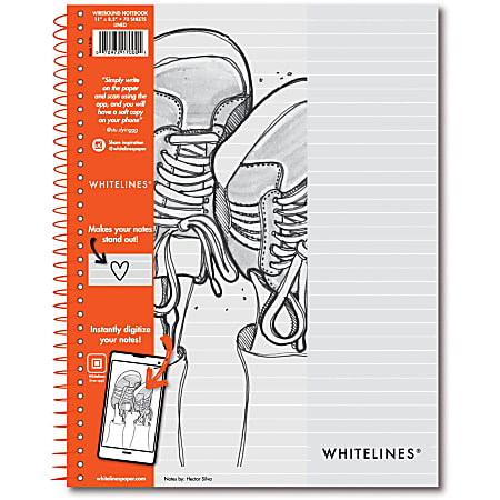 Roaring Spring Whitelines Premium Line Ruled Spiral Notebook, Digitally Download Your Notes, FREE App, 11" x 8.5" 70 Sheets