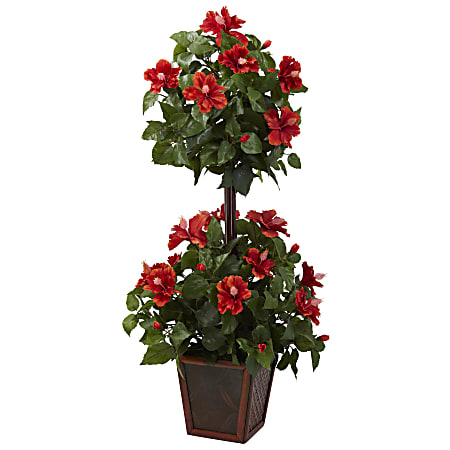Nearly Natural 39"H Plastic Double Hibiscus Topiary With Pot