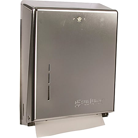 San Jamar C-Fold/Multifold Paper Towel Dispensers - C Fold, Multifold Dispenser - 500 x Towel Multifold, 300 x Towel C Fold - 14.8" Height x 11.4" Width x 4" Depth - Stainless Steel - Chrome - Key Lock, Touch-free - 5 / Carton