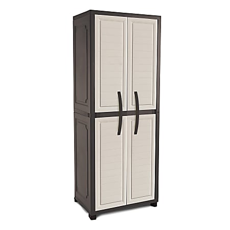 Inval 28"W Heavy-Duty 2-Door Tall Storage Cabinet, Espresso/Beige