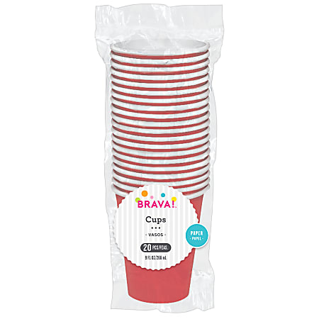 Amscan 68015 Solid Paper Cups, 9 Oz, Apple Red, 20 Cups Per Pack, Case Of 6 Packs