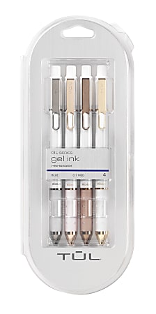TUL® Retractable Gel Pens, Limited Edition, Sunset Shades, Medium Point, 0.7 mm, Pearl White Barrel, Blue Ink, Pack Of 4
