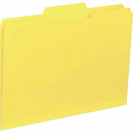 Business Source 1/3 Tab Cut Letter Top Tab File Folders - 8 1/2" x 11" - Assorted Tab Position - Yellow - 100 / Box