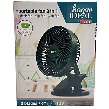 Hogar Ideal Portable Clip-On 3-Speed USB Fan, 7"H x 9"W x 9"D, Green