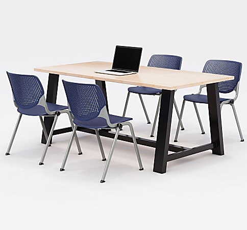 KFI Studios Midtown Table With 4 Stacking Chairs, Kensington Maple/Navy