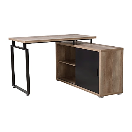 Homestar North America Duo L-Shaped Desk With Sliding-Door Bookcase, FSC Certified, Dark Brown