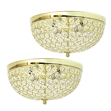 Elegant Designs 2-Light Elipse Crystal Flush-Mount Ceiling Lights, 6-1/2" x 6-1/2", Chrome/Crystal, Pack Of 2 Lights