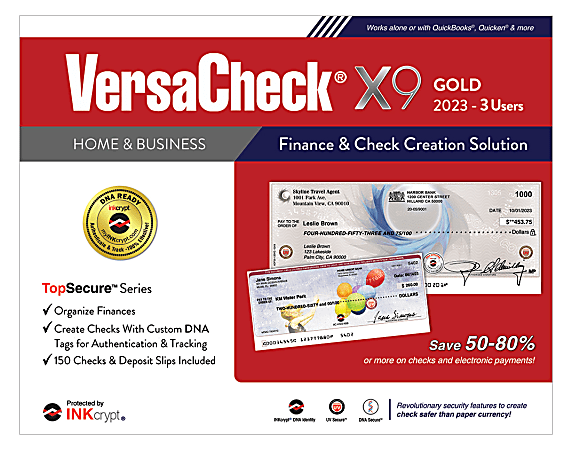 VersaCheck® X9 INKcrypt Gold Software, 2023, For 3 Users, Windows® 8.1/10/11, Disc/Product Key