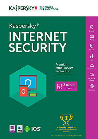 Kaspersky Internet Security 2016, For 3 PC/Apple® Mac/Android/iOS Devices, Product Key Card