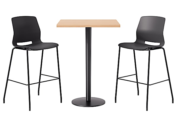 KFI Studios Proof Bistro Square Pedestal Table With Imme Bar Stools, Includes 2 Stools, 43-1/2”H x 30”W x 30”D, Maple Top/Black Base/Black Chairs