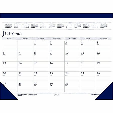 House of Doolittle Leather Academic Desk Pad Calendar 22 x 17 Blue July