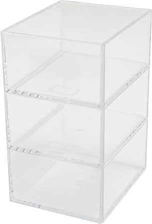 Martha Stewart Brody Stack & Slide Plastic Tray Office Desktop Organizers, 2"H x 3"W x 3-3/4"D, Clear, Pack Of 3 Organizers