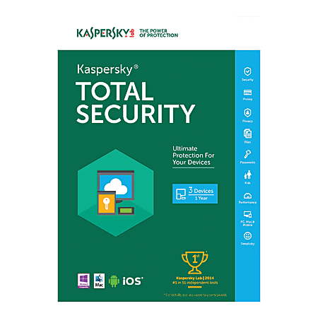 Kaspersky Total Security 2016, For 5 PC/Apple® Mac®/Android/iOS Devices, Product Key Card