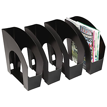 Office Depot® Brand Plastic Magazine Files, 9" x 12", Black, Pack Of 4
