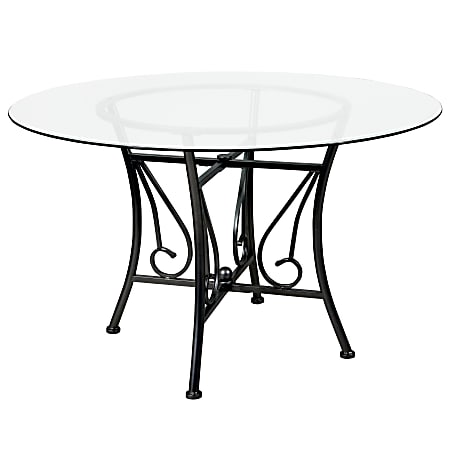 Flash Furniture Round Glass Dining Table, 29"H x 48"W x 48"D, Clear/Black