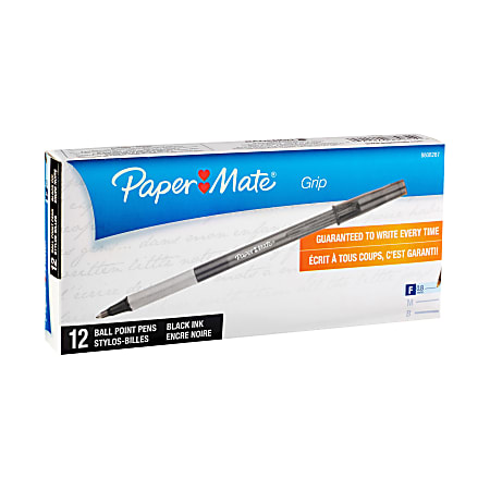 Paper Mate® Write Bros.® Grip Ballpoint Stick Pens, Fine Point, 0.8 mm, Black Barrel, Black Ink, Pack Of 12