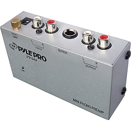 PylePro Ultra-Compact Phono Turntable Preamp, 4-1/4”H x 1-1/4”W x 2-1/2”D, Silver, PYLPP444