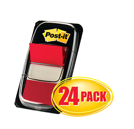 Post-it® Flags, 1" x 1 -11/16", Red, 50 Flags Per Pad, Pack Of 24 Pads
