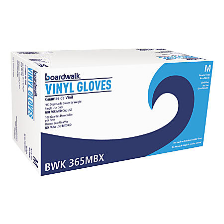 Boardwalk Disposable Powder-Free Vinyl General-Purpose Gloves, Medium, Clear, Box of 100 Gloves