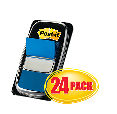 Post-it® Flags, 1" x 1 -11/16", Blue, 50 Flags Per Pad, Pack Of 24 Pads