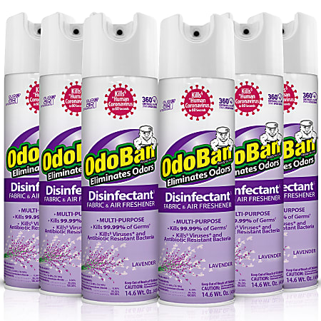OdoBan Odor Eliminator Disinfectant 360° Spray, Lavender, 14.6 Oz, Pack Of 6 Bottles