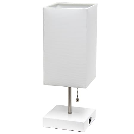 Simple Designs Petite Stick Lamp With USB Charging Port, 14-1/4”H, White Base/White Shade