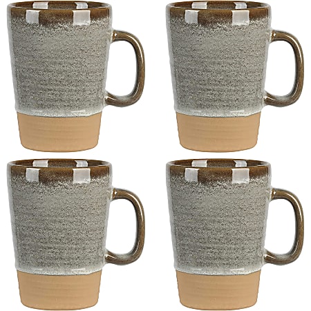 Gibson Elite Dreamweaver 4-Piece Round Earthenware Mug Set, 17 Oz, Earthy Brown