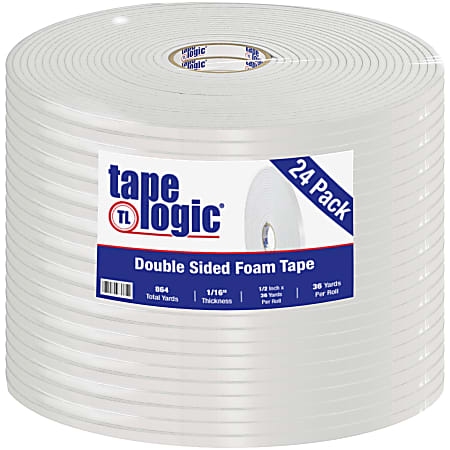 Tape Logic® Double-Sided Foam Tape, 0.5" x 36 Yd., White, Case Of 24