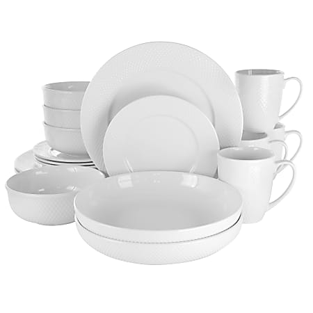 Elama Maisy 18-Piece Round Porcelain Dinnerware Set, White