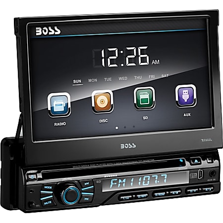Boss Audio BV9965 Single-DIN 7 inch Motorized Touchscreen DVD Player Receiver, Detachable Front Panel, Wireless Remote