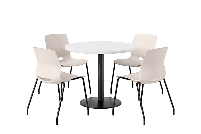 KFI Studios Midtown Pedestal Round Standard Height Table Set With Imme Armless Chairs, 31-3/4”H x 22”W x 19-3/4”D, River Cherry Top/Black Base/Moonbeam Chairs