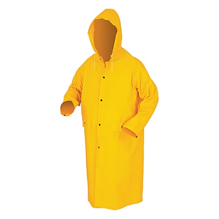 MCR Safety Classic Rain Coat, Detachable Hood, 0.35 mm PVC/Poly, Yellow, 49 in 2X Large
