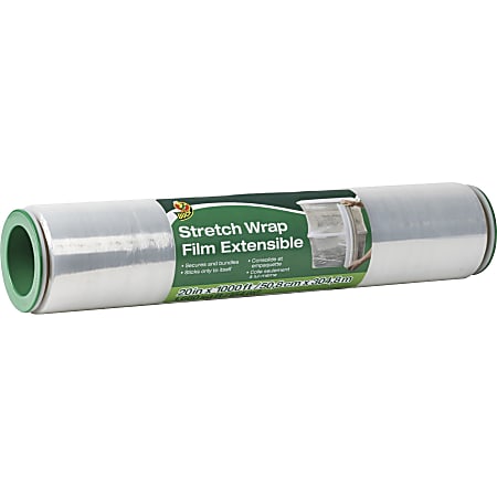 Duck Extensible Stretch Wrap Film - 20" Width x 1000 ft Length - Non-adhesive, Durable, Handle, Self-stick - Plastic Film - Clear - 1 Each