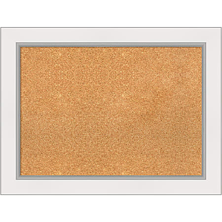Amanti Art Rectangular Non-Magnetic Cork Bulletin Board, Natural, 33” x 25”, Eva White Silver Plastic Frame